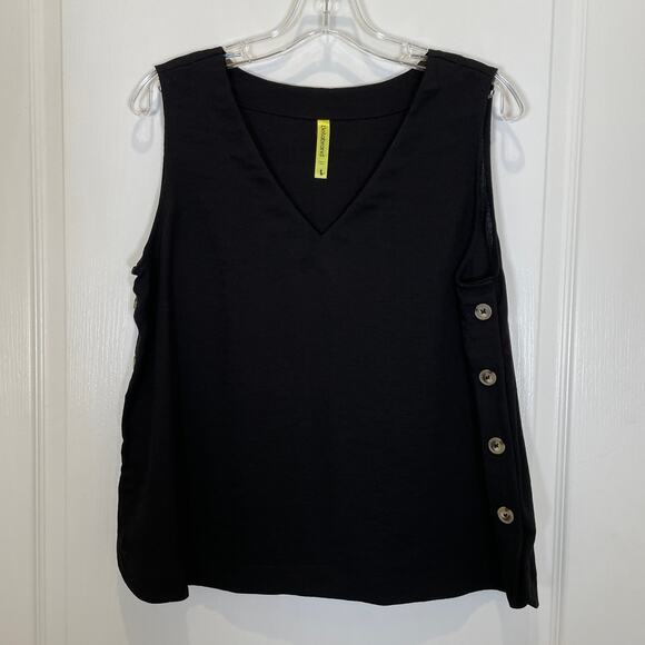 Betabrand Linen Sleeveless Top Black Vneck with Side Buttons S - Picture 1 of 3